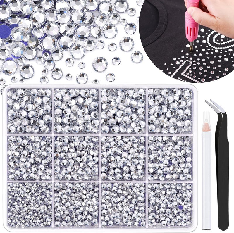 TINKRSTUFF 6800Pcs Silver Clear Hotfix Rhinestones for Clothing, Clear 2-5mm Mixed Sizes Iron On Flatback Glass Gems, Bedazzling Crystals Rhinestones for Crafting Hats Shoes Fabric Nail Art - Image 1